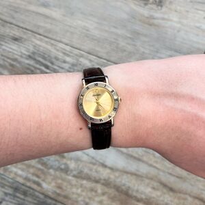 Eternity Gold Tone Roman Numeral Watch Brown Leather Strap Classic Dress